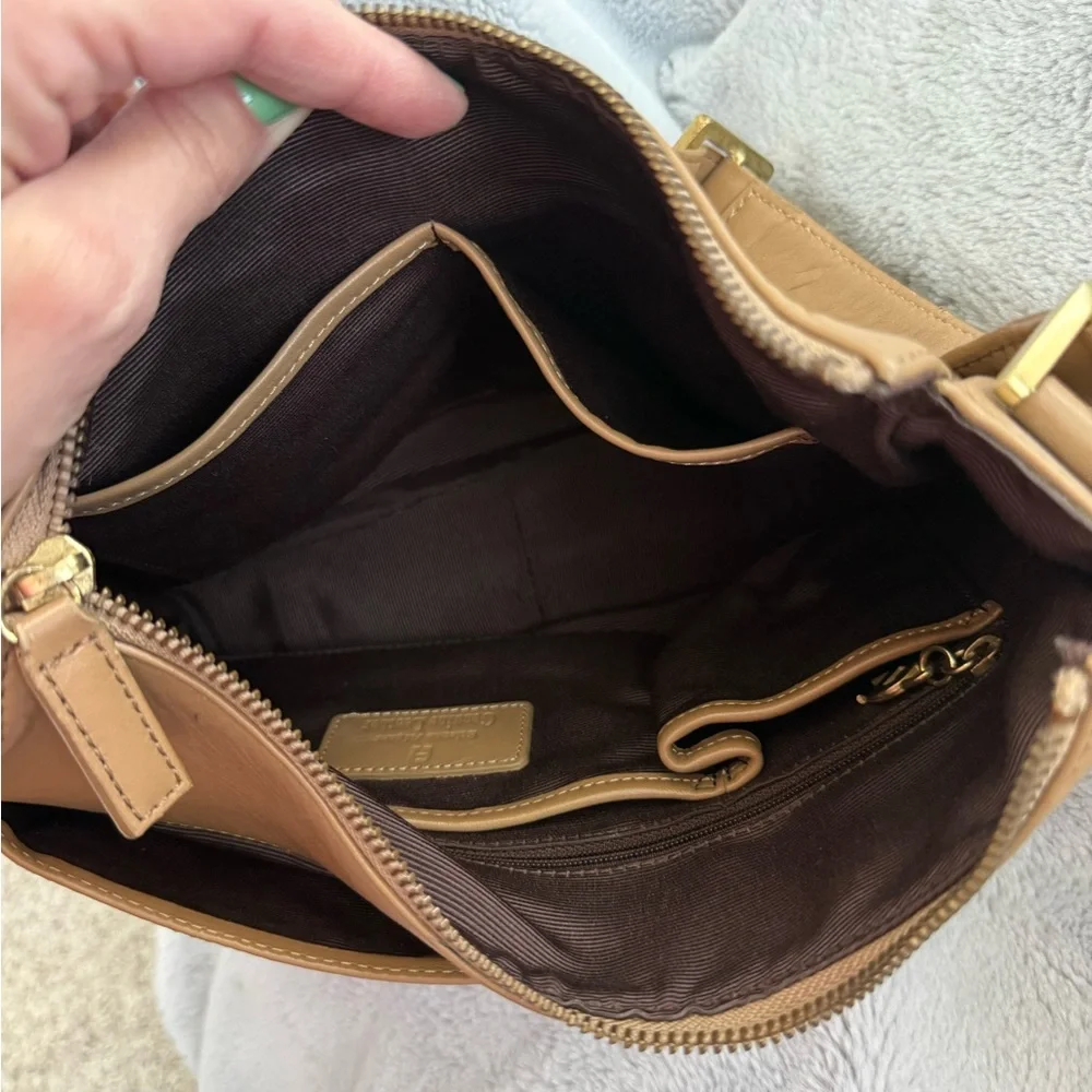 Etienne Aigner Brown Leather Shoulder Bag with Gold Hardware